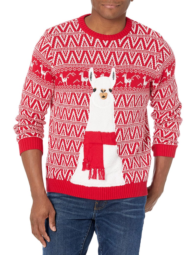 Blizzard Bay Men's Festive Llama Sweater, red, XL - Image 1